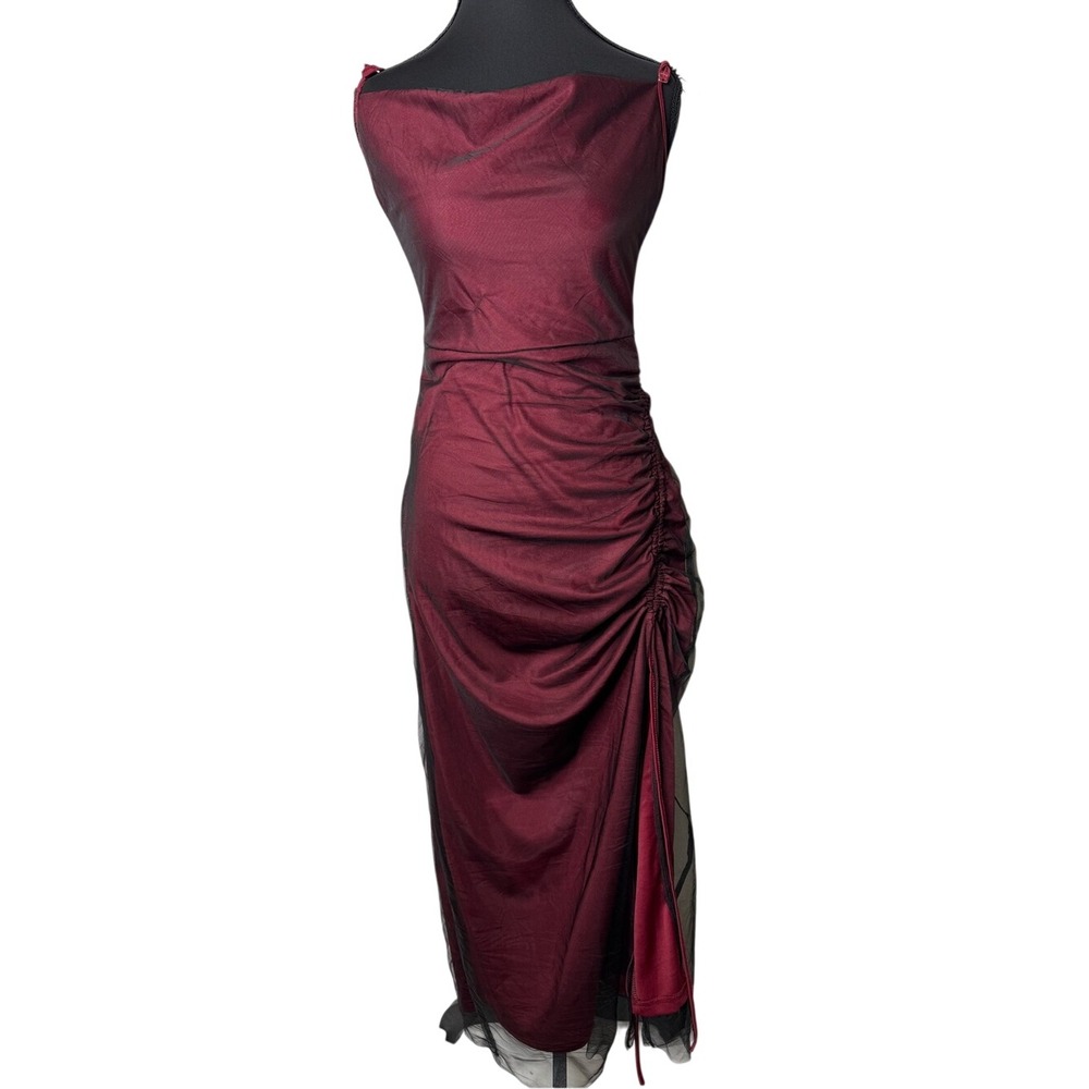 Cider Womens Y2K Cowl Neck Mesh Ruched Slip Dress Sz S Whimsigoth Fairy Grunge